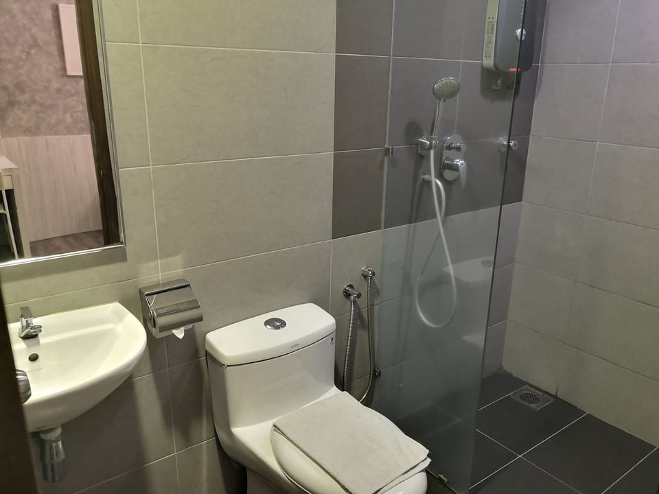 Shower, free toiletries, hair dryer, bidet
