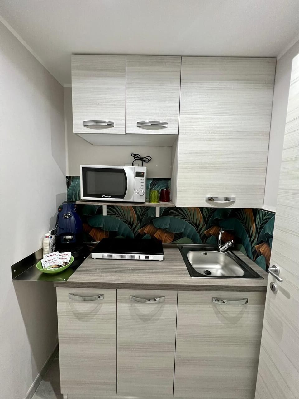 Mini-fridge, microwave, stovetop, espresso maker