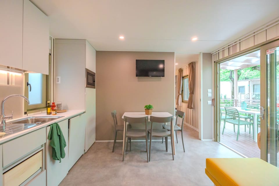 Premium Mobile Home | Living area | 32-inch Smart TV with digital channels, table tennis, books