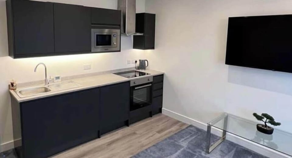 Apartment | Private kitchen | Fridge, microwave, oven, stovetop