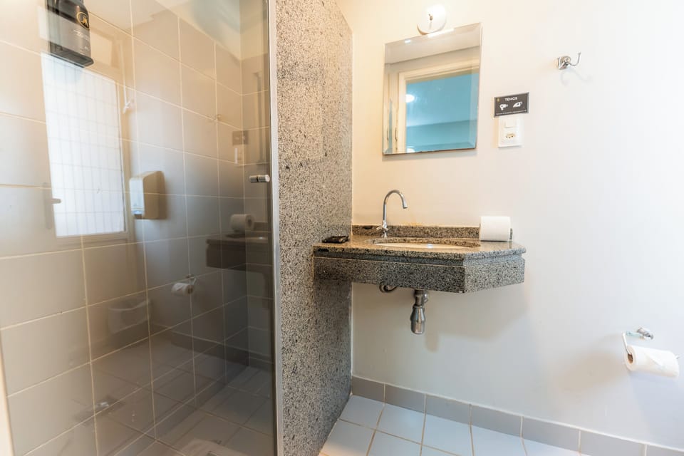 Shower, towels, soap, shampoo