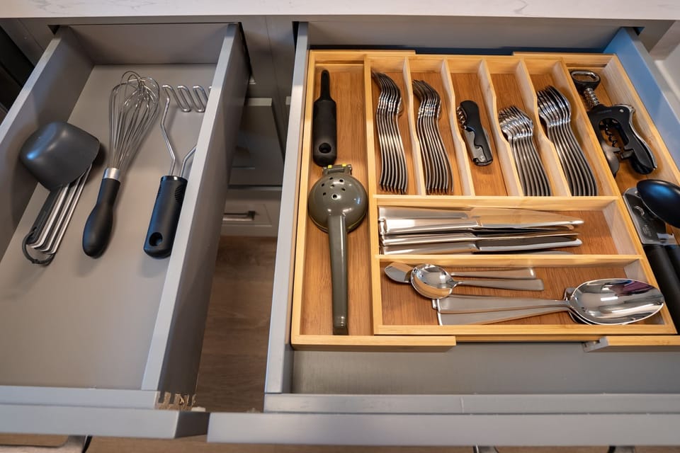 Luxury Condo | Private kitchen | Full-size fridge, microwave, oven, stovetop