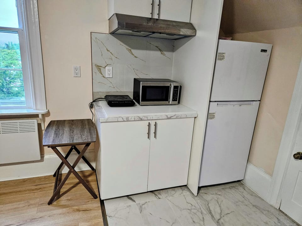 Shared fridge, microwave, cleaning supplies
