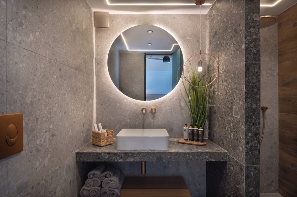 Shower, hair dryer, bathrobes, slippers