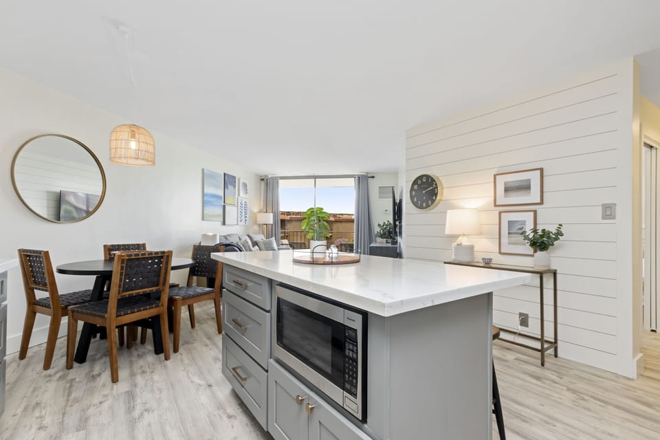 Luxury Condo | Private kitchen | Full-size fridge, microwave, oven, dishwasher
