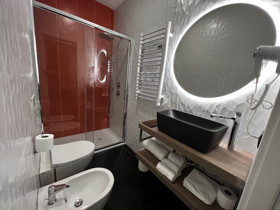 Shower, rainfall showerhead, hair dryer, bidet