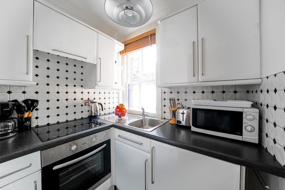 City Apartment | Private kitchen | Mini-fridge, microwave, oven, stovetop