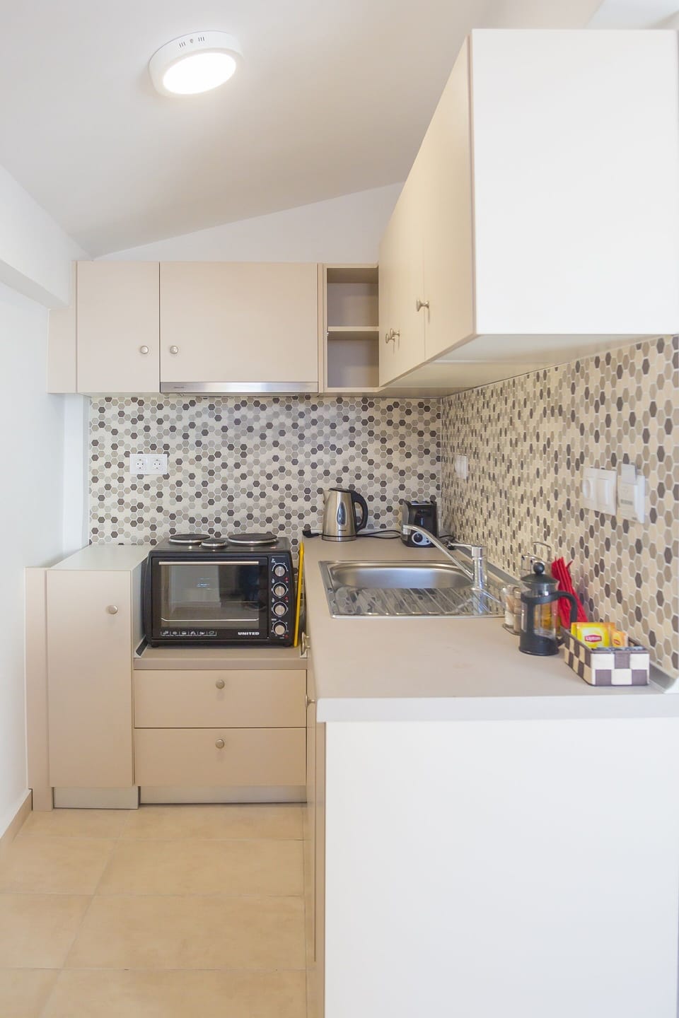 Mini-fridge, microwave, oven, griddle