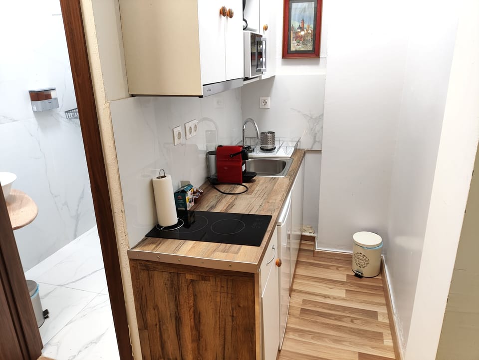 Premium Apartment | Private kitchen | Full-size fridge, microwave, espresso maker, electric kettle