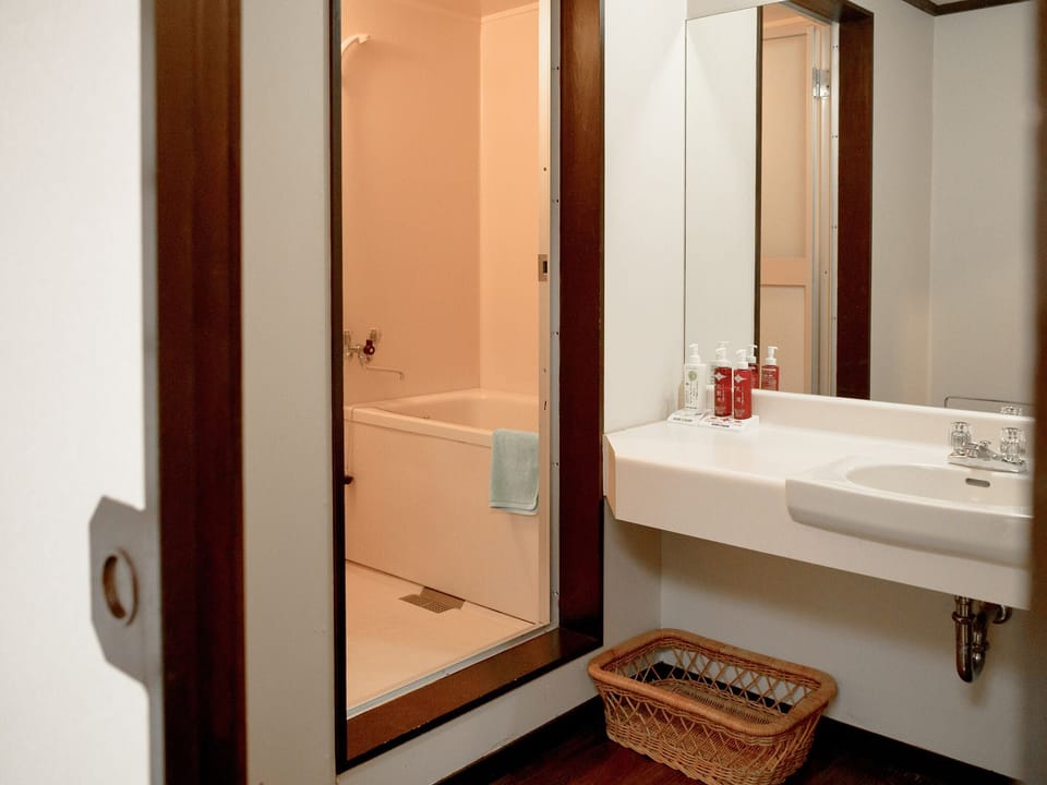 Combined shower/tub, free toiletries, hair dryer, slippers