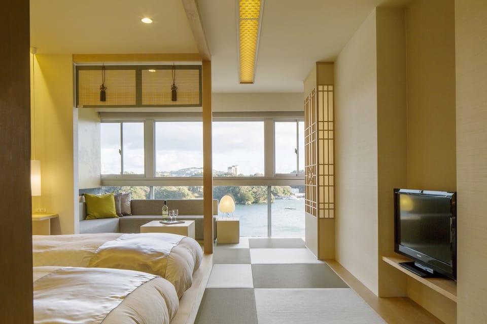 Sakura Twin Room, 12 tatami mats, Ocean View | In-room safe, desk, WiFi (free), bed sheets