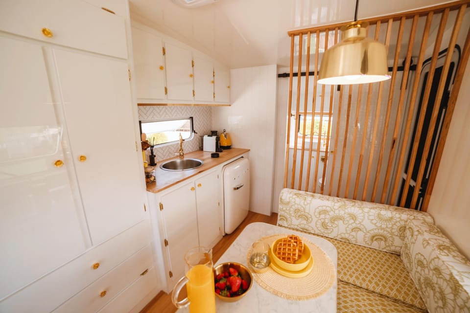 Vintage Glamping Caravan (2 Berth) | Living area | TV, DVD player