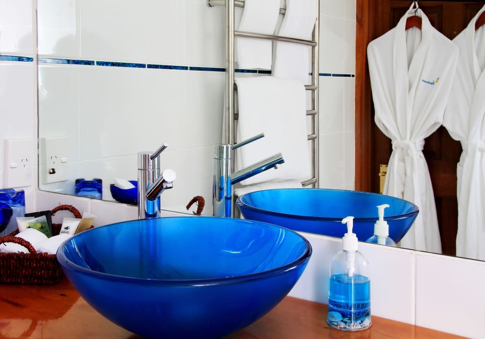 Shower, hair dryer, bathrobes, towels