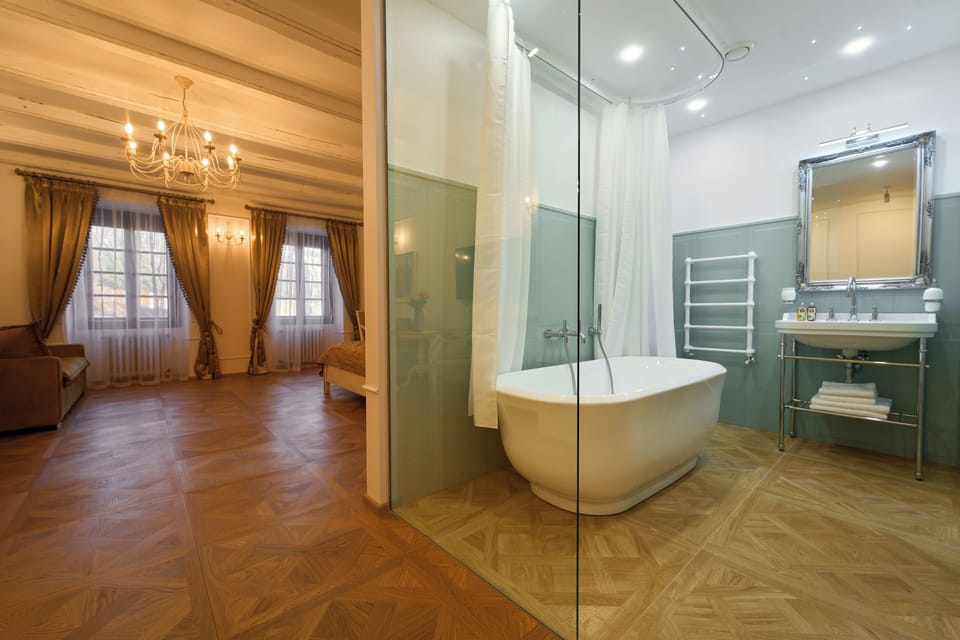 Superior Room | Bathroom | Hair dryer, slippers, towels, soap