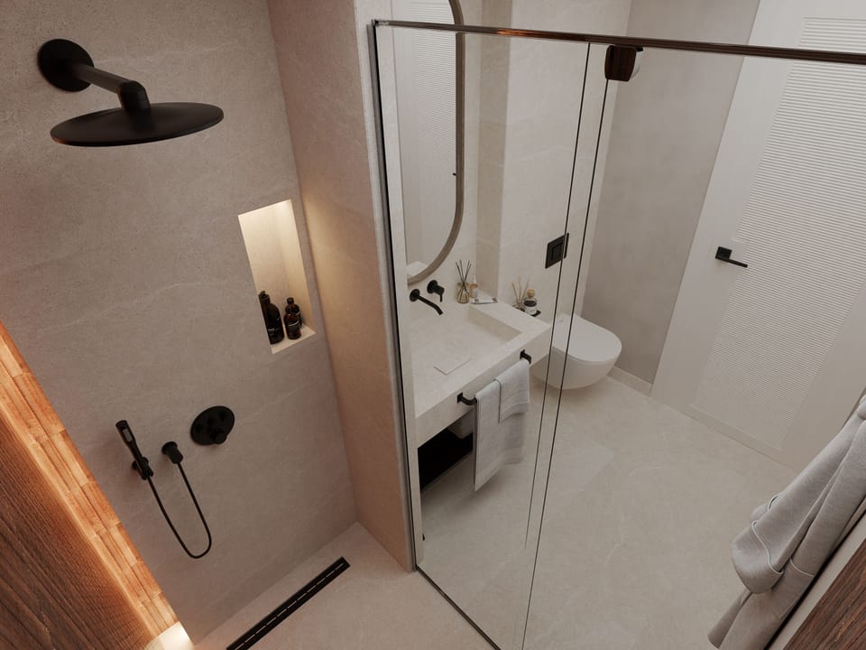 Combined shower/tub, free toiletries, hair dryer, bathrobes