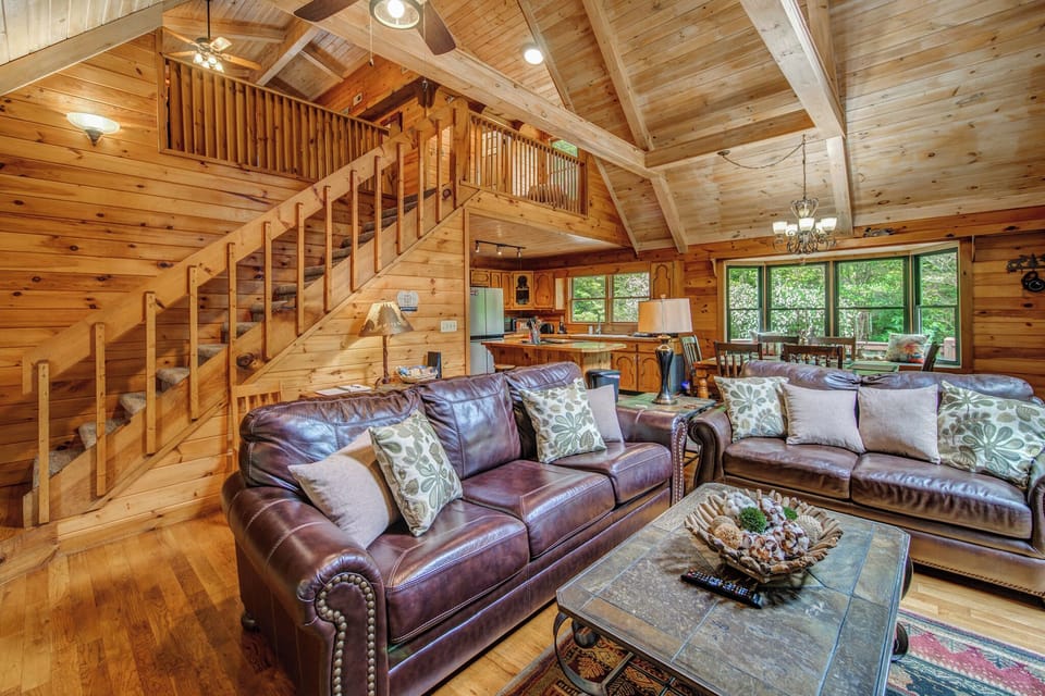 Cabin, Multiple Beds, Hot Tub, Mountain View (Bear Track Falls) | Living area | 50-inch flat-screen TV with digital channels, fireplace