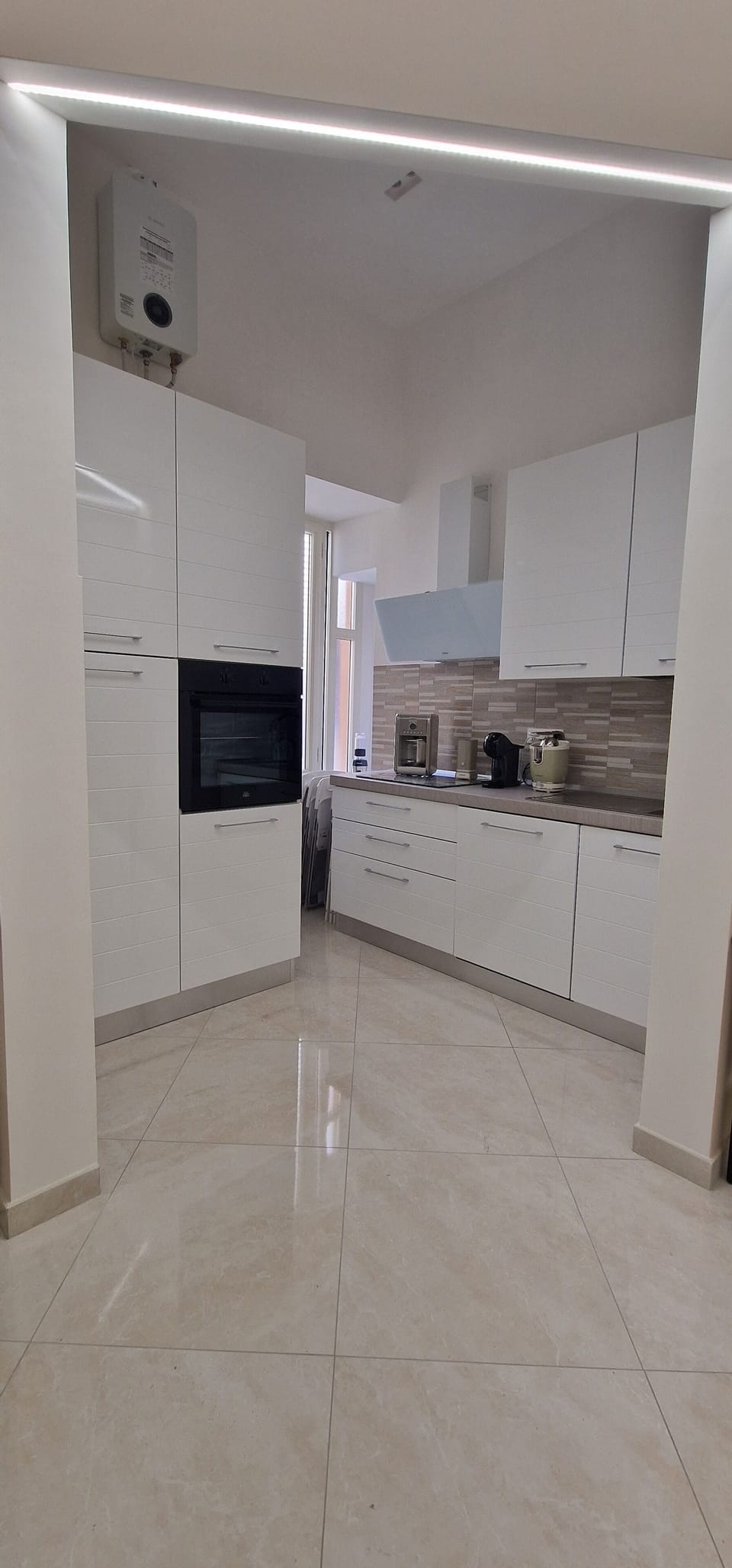 Mini-fridge, microwave, electric kettle