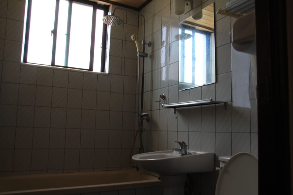 Combined shower/tub, deep soaking tub, free toiletries, hair dryer