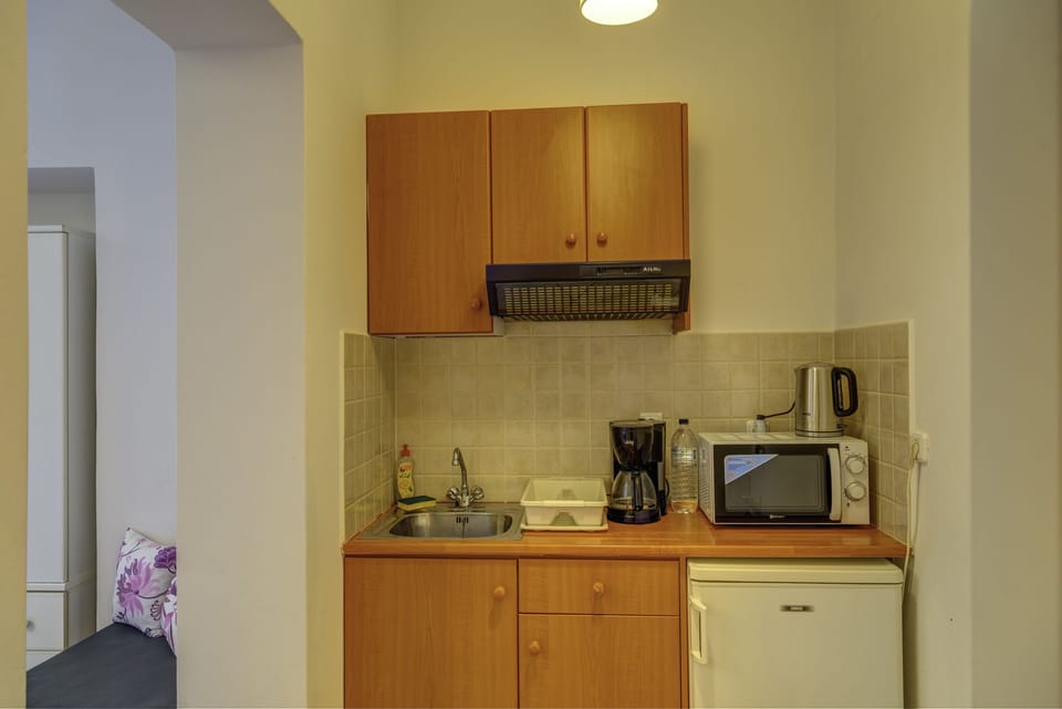 Fridge, coffee/tea maker, electric kettle