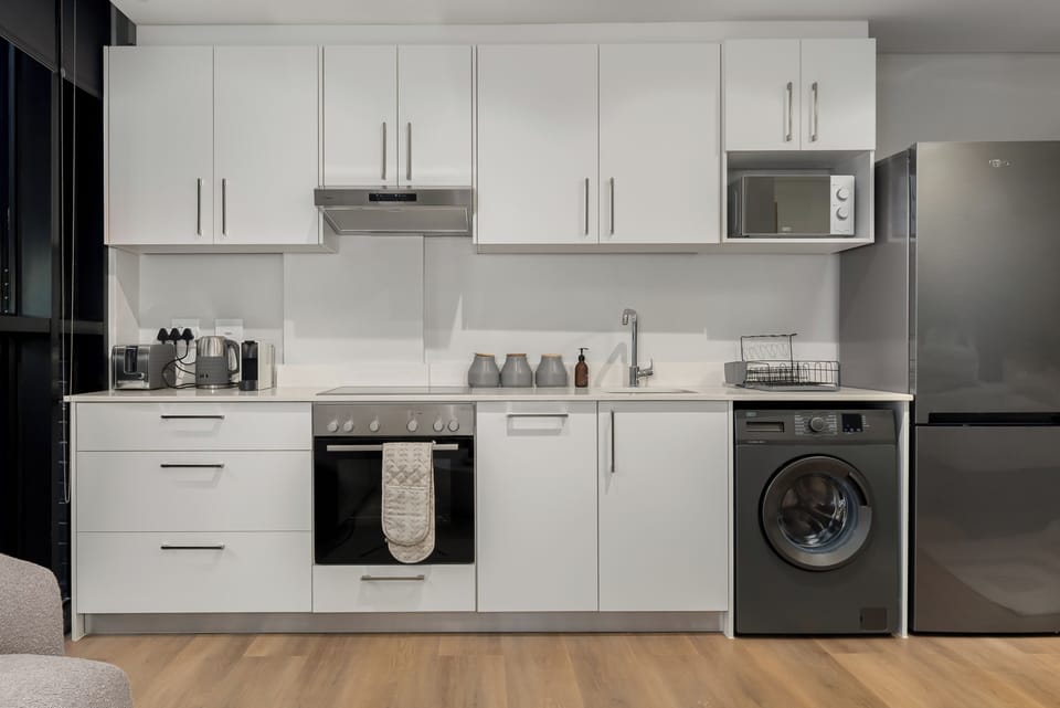 Apartment | Private kitchen | Fridge, microwave, oven, stovetop