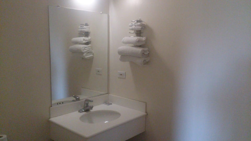 Combined shower/tub, free toiletries, hair dryer, towels