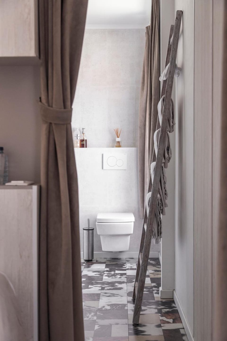 Shower, rainfall showerhead, designer toiletries, hair dryer