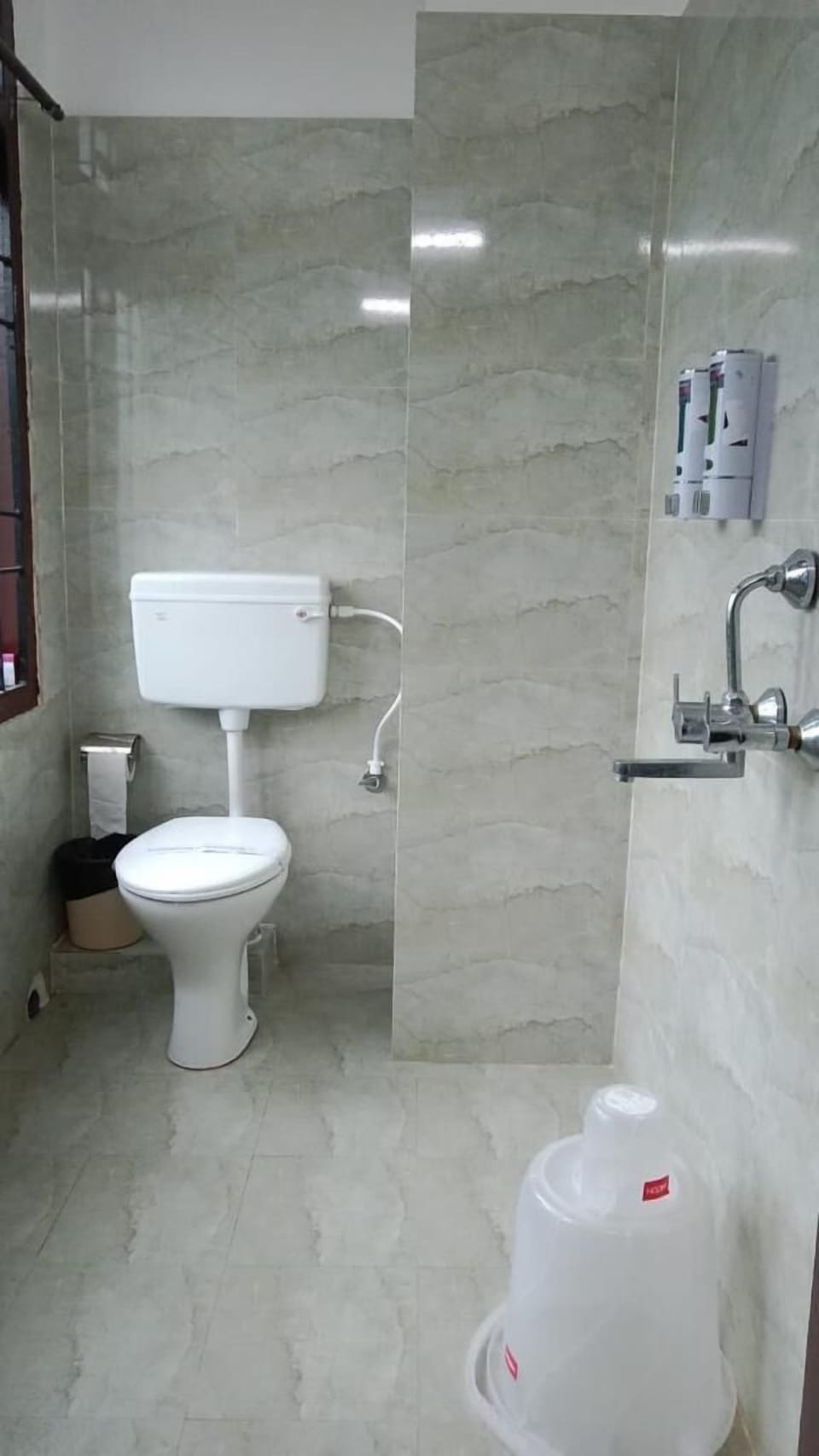 Shower, hydromassage showerhead, designer toiletries, soap