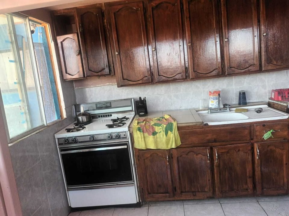 Shared fridge, blender, cleaning supplies, freezer