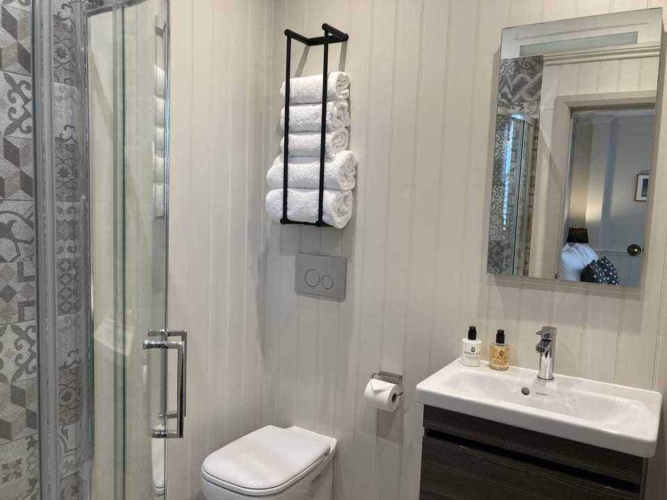 Deluxe Double Room | Bathroom | Designer toiletries, hair dryer, towels, soap