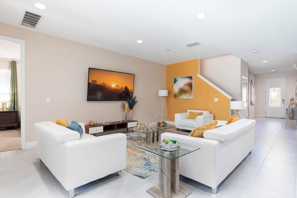 Family House, Multiple Bedrooms, Private Pool | Living room | 75-inch Smart TV with digital channels, video-game console, foosball