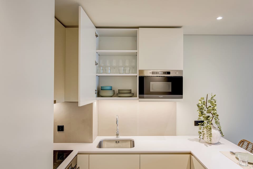 Full-size fridge, microwave, oven, stovetop
