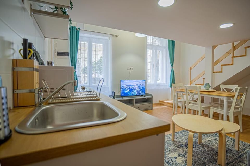City Apartment, 1 Queen Bed with Sofa bed | Private kitchen | Full-size fridge, microwave, oven, stovetop