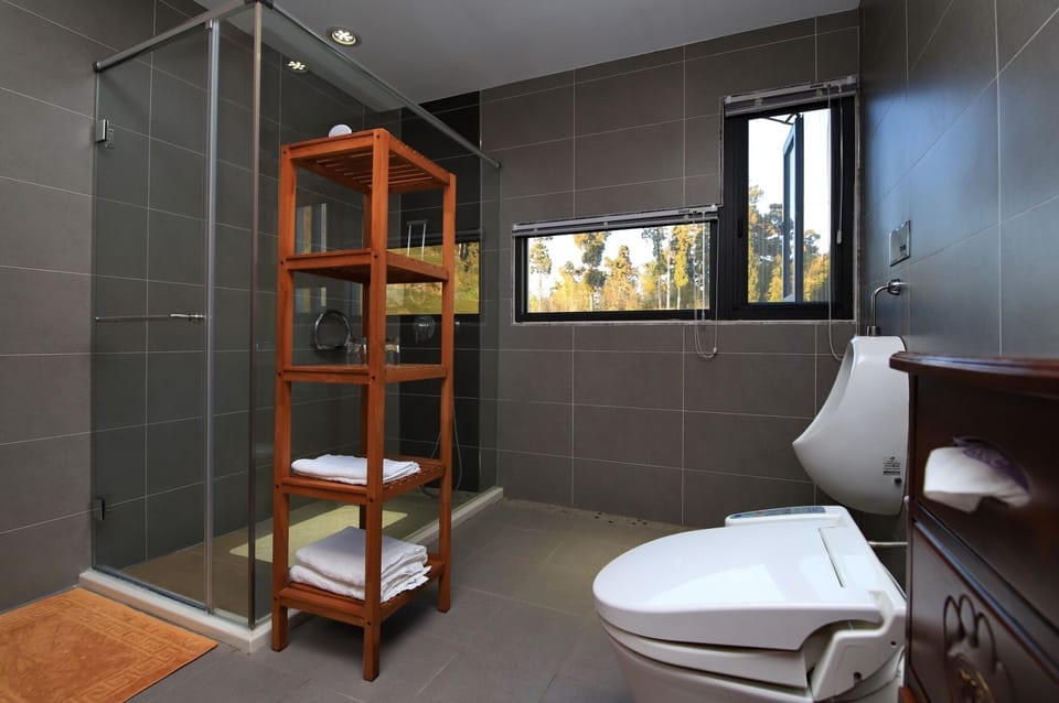 Modern style building- Deluxe Double Room, Balcony  | Bathroom | Shower, free toiletries, hair dryer, slippers