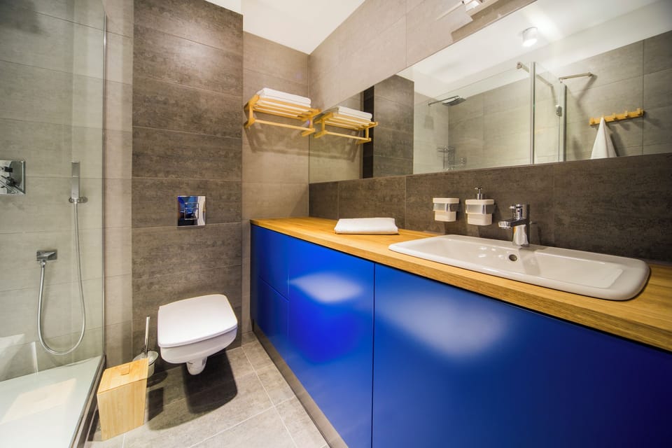 Studio Suite (Blue - 2 people) | Bathroom | Shower, free toiletries, hair dryer, towels