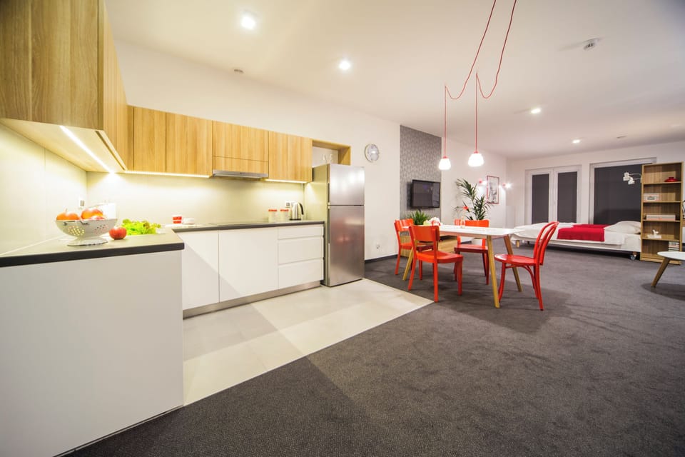 Apartment (Red - 4 people) | Private kitchen | Fridge, microwave, stovetop, dishwasher