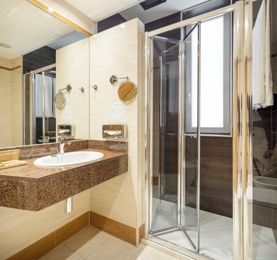Combined shower/tub, eco-friendly toiletries, hair dryer, bidet