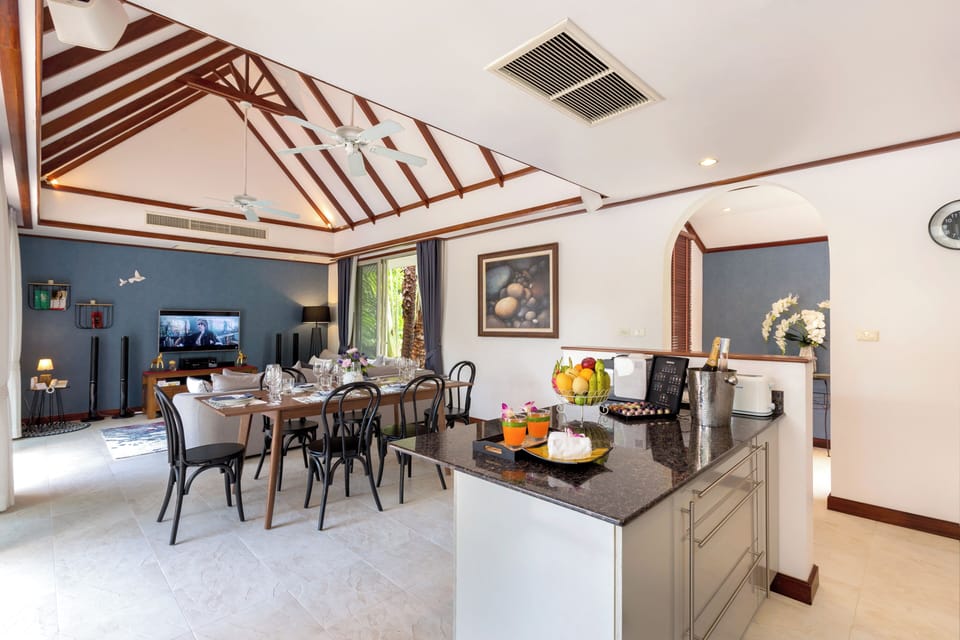 Villa | Private kitchen | Fridge, microwave, oven, stovetop