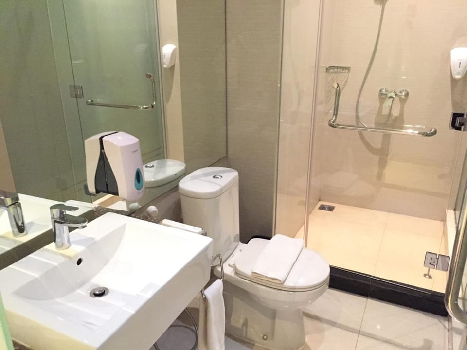 Shower, free toiletries, hair dryer, slippers