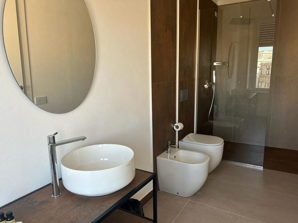 Deluxe Double Room | Bathroom | Shower, hair dryer, bidet, towels