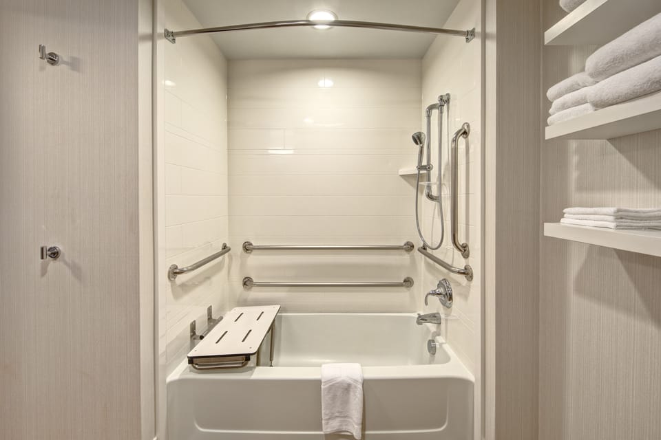 2 Queen Beds, Mobility Accessible Room | Bathroom | Combined shower/tub, free toiletries, hair dryer, towels