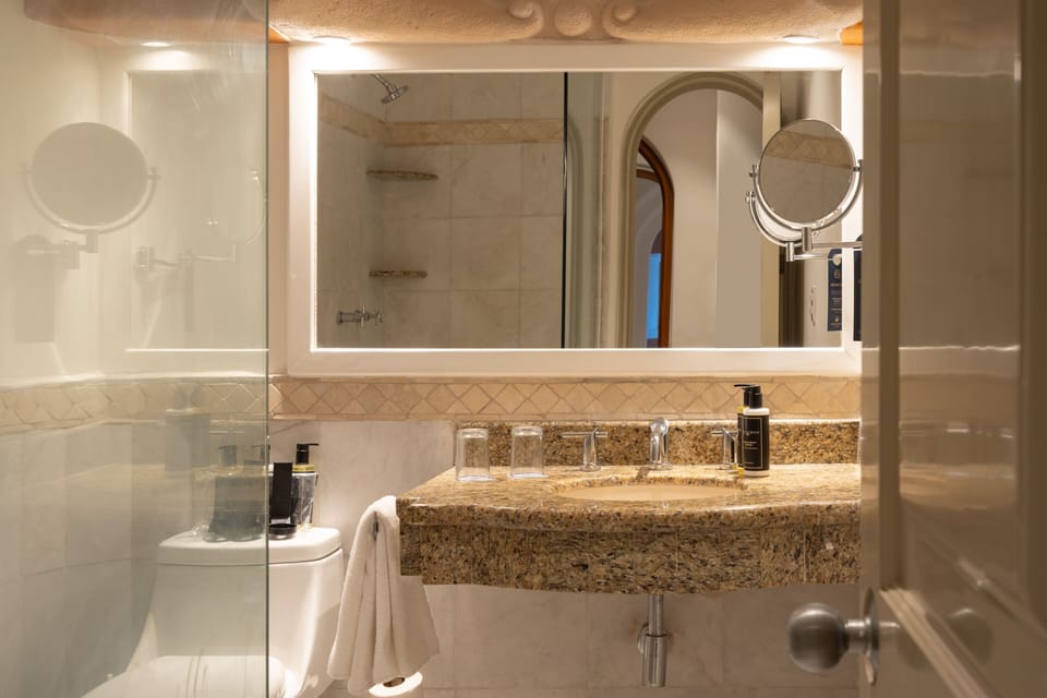 Eco-friendly toiletries, hair dryer, towels