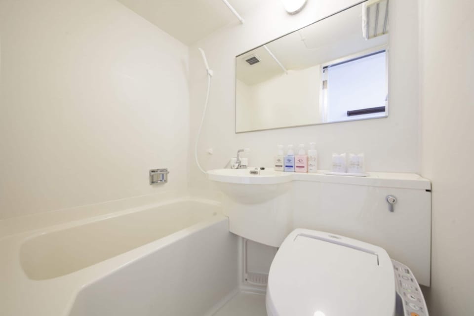 Combined shower/tub, free toiletries, hair dryer, bathrobes