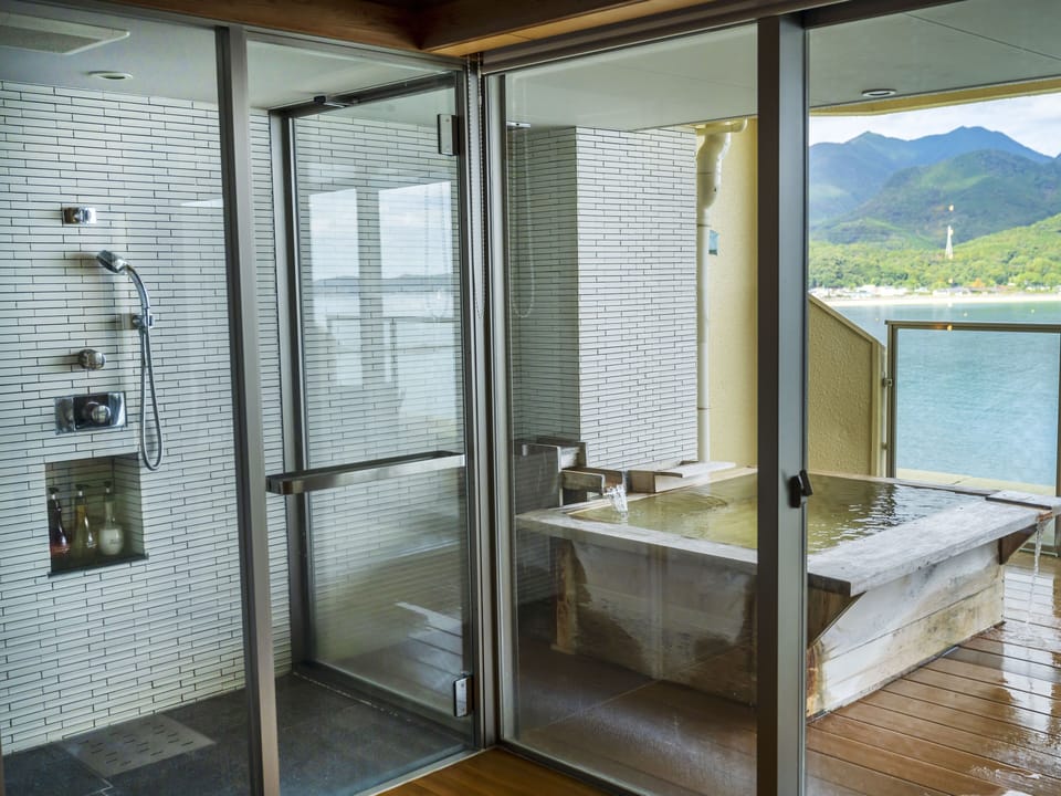 Corner Suite (Ocean View)(With open-air view bath)(Non-smoking) | Bathroom | Hair dryer, slippers, towels, shampoo