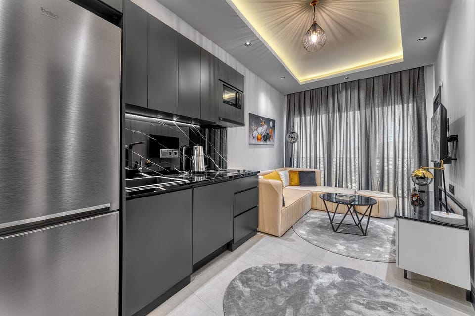 Deluxe Apartment, 1 Double Bed, Non Smoking, City View | Private kitchen | Full-size fridge, microwave, stovetop, dishwasher