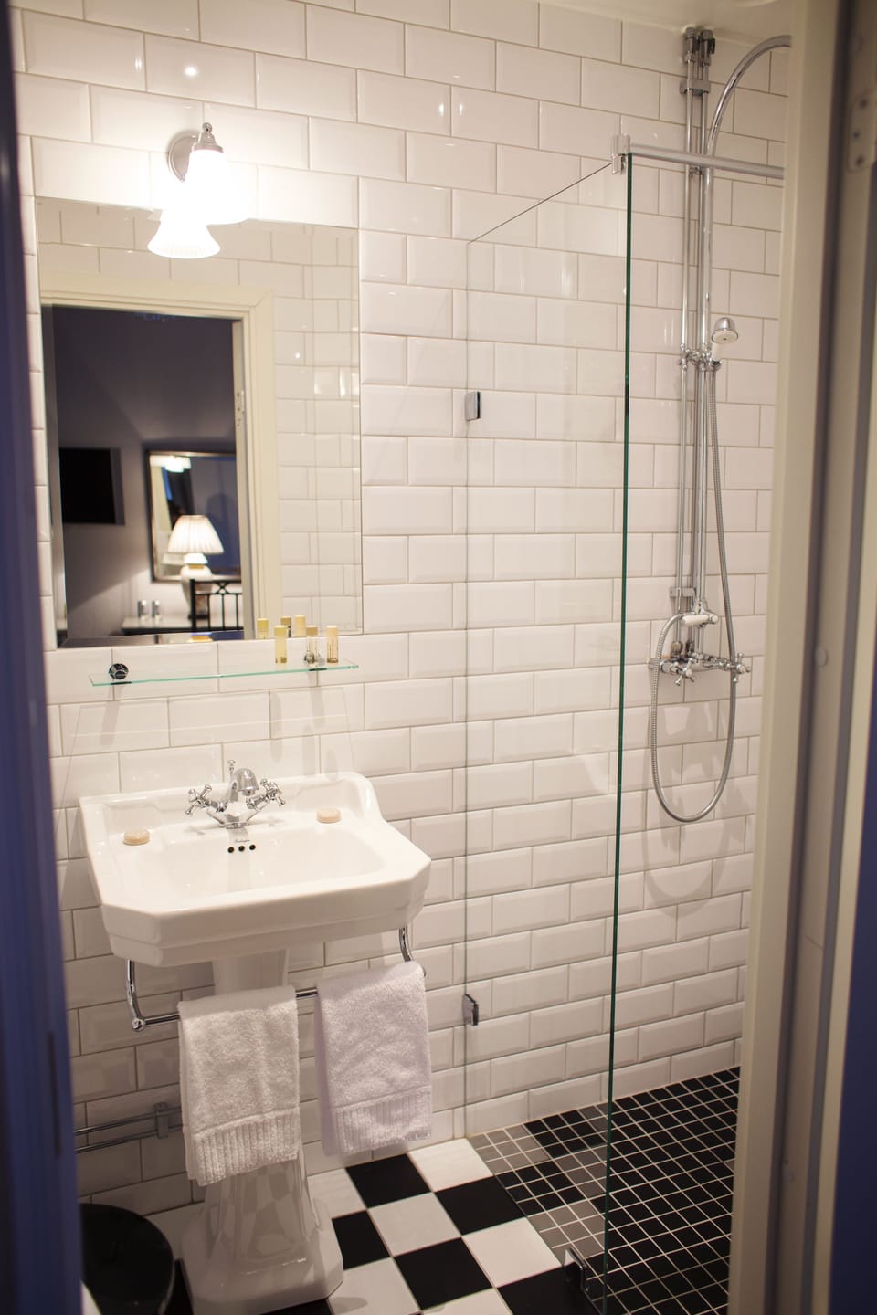 Free toiletries, hair dryer, heated floors, towels