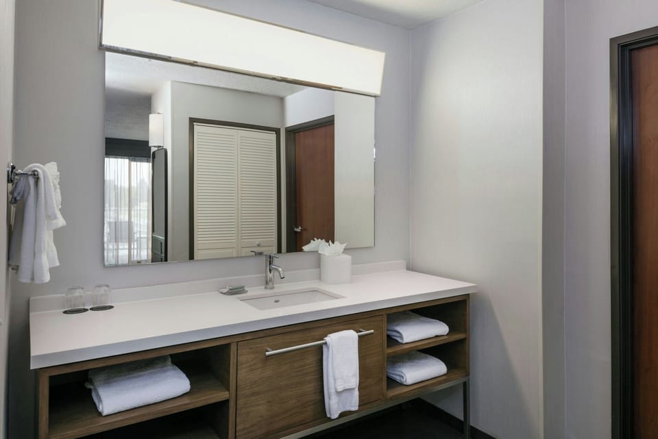 Combined shower/tub, free toiletries, hair dryer, towels