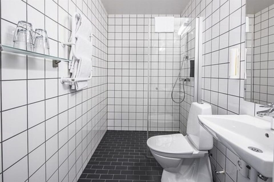 Shower, eco-friendly toiletries, hair dryer, towels