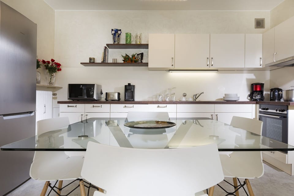 Deluxe Apartment | Private kitchen | Fridge, microwave, oven, stovetop
