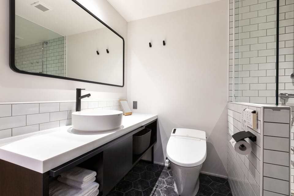 Shower, hair dryer, slippers, electronic bidet