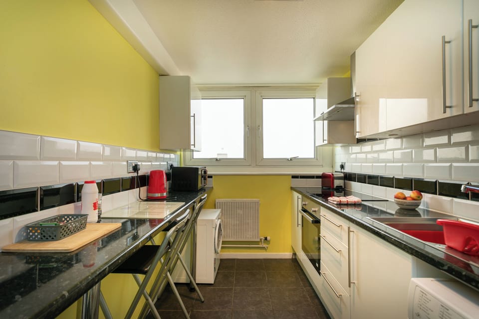 Full-size fridge, microwave, oven, stovetop